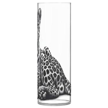 Imagem de JUZIHAI Vaso de leopardo para flores 9,9 cm x 30 cm cilindro de plástico moderno vaso de flores para centro de mesa de casamento decoração de casa