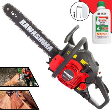 Imagem de Motosserra Kawashima KCS-420S À Gasolina Motor 2T 42cc Com Sabre 16’` Profissional De Fácil Manuseio Ideal Para Desdobra de Madeira + ÓLEO STIHL 2T