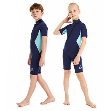Imagem de Summshall Roupa de mergulho infantil, roupa de mergulho curta para meninas e meninos, maiô de neoprene térmico, proteção solar quente, zíper frontal, ultraelástico, roupa de mergulho para esportes