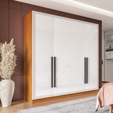 Imagem de Guarda Roupa Roupeiro 4 portas 4 gavetas Valência Freijó Branco Politorno Móveis