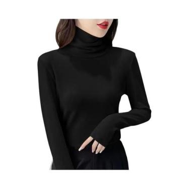 Imagem de Camisetas Térmicas De Inverno Femininas Com Gola Alta E Manga Longa Em