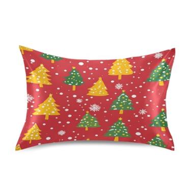 Imagem de Blueangle Fronha de cetim de árvore de Natal para cabelo e pele, fronha de seda, tamanho Queen (51 x 76 cm) - Capas de almofada de cetim com fecho de envelope (727)