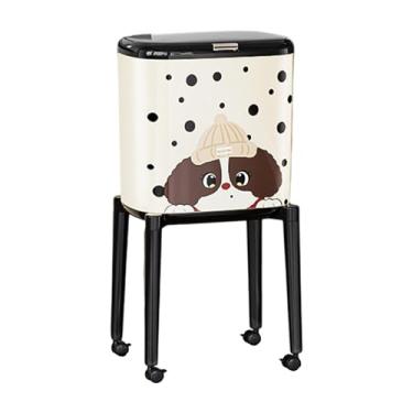 Imagem de Baoblaze Lixeira com Rodas, Cesto de Lixo, Balde de Armazenamento, Grande Capacidade, Minimalista, Estreita, com Pé Alto, para Lavanderia, Filhote de Cachorro Branco