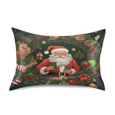 Imagem de Blueangle Fronha de cetim de Papai Noel para cabelo e pele, fronha de seda, tamanho padrão (51 x 66 cm) - Capas de almofada de cetim com fecho de envelope (614)