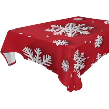 Imagem de Blueangle Toalha de mesa branca com flocos de neve – Toalha de mesa retangular de poliéster impermeável e resistente a manchas para ambientes internos e externos, 152 x 304 cm (770)