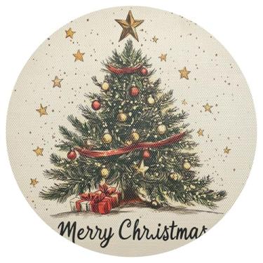 Imagem de xigua Jogo americano redondo de árvore de Natal, conjunto de 6, tapete de mesa redondo antiderrapante resistente ao calor, tapetes de mesa de 48 cm limpáveis para decoração de cozinha, jantar e festa