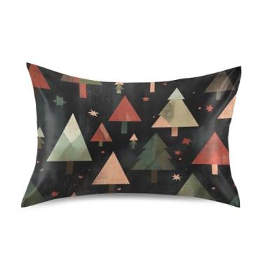 Imagem de Blueangle Fronha de cetim de árvore de Natal para cabelo e pele, fronha de seda, tamanho padrão (51 x 66 cm) - Capas de almofada de cetim refrescantes com fecho de envelope (158)