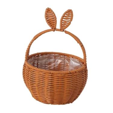 Imagem de Baoblaze Cesta de vime com orelhas de para decoração de casa, adorável cesta de, de mão decorativa em formato de, fofa para, CafÉ