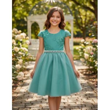 Imagem de Vestido Juvenil Princesa Bordado Casamento Batizado Curto - Algodão Do