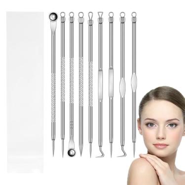 Imagem de Kit de remoção de cravos de aço inoxidável com 9 peças/extrator de comedões e pinças para acne/conjunto de ferramentas faciais portáteis