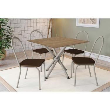 Imagem de Conjunto: Mesa Sala Jantar Volga C- Tampo De Madeira 90cm E 4 Cadeiras Noruega Niquel-nogueira - Marrom - Kappesberg