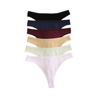 Imagem de Conjunto De 6 Calcinhas G-String De Algodão Com Cintura Baixa Para Mul