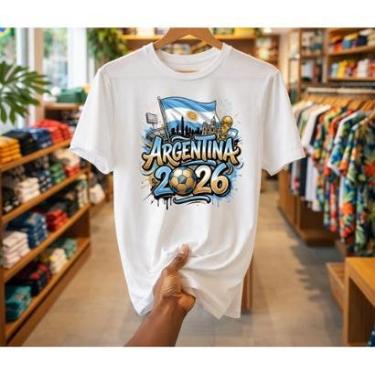 Imagem de Camiseta Argentina Futebol Masculino Estampa Bandeira Torcida Camisa Estilo Urbano Teci...