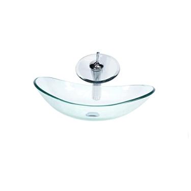 Imagem de CUBA DE VIDRO OVAL 55CM JATEADO + VALVULA + TORNEIRA CASCATA