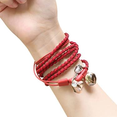 Imagem de URIZONS Pulseira de fones de ouvido intra-auriculares com fio – Fones de ouvido com controle remoto de microfone para dispositivos iPhone/Android, pulseira trançada de tecido (vermelho), 47",