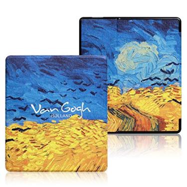 Imagem de ALMIGHTY Capa de couro PU para Kindle Oasis à prova d'água, serve apenas para o novo Kindle Oasis de 7 polegadas (campo de trigo dourado)