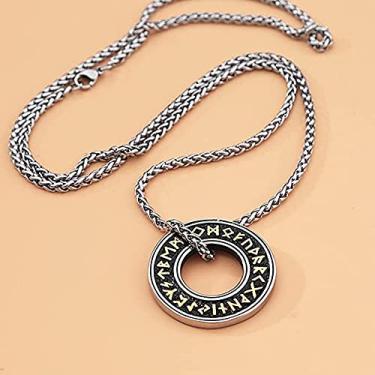 Imagem de XLTFZY Amuleto Viking Masculino Colar Vintage Pingente Runas Colar Mitologia 24 Letras Amuleto Runa Retro Aço Inoxidável Feito à Mão Jóias/Ouro