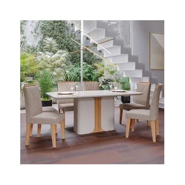 Imagem de Mesa de Jantar Cimol Raquel com 6 Cadeiras - Off White/Nature/Linho Bege