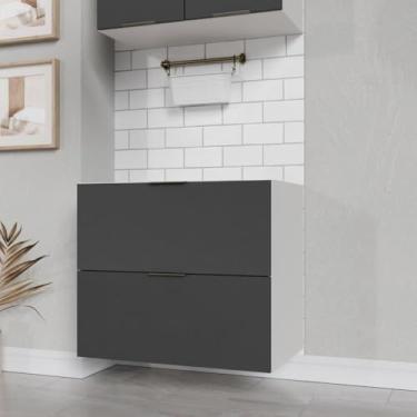 Imagem de Balcão 2 Gavetões com Gaveta Auxiliar Sem Tampo Sem Rodapé Puxador 150cm Ipanema Cabecasa Madeiramadeira Grafite Trama/branco