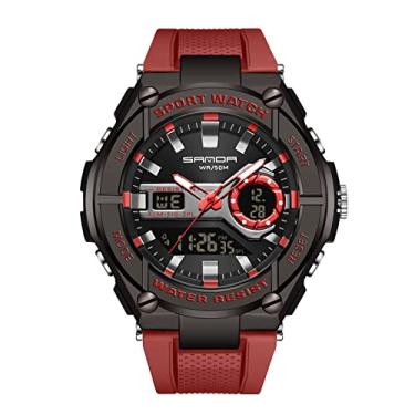 Imagem de RORIOS Relógio digital masculino esportivo militar com alarme temporizador luminoso relógio de pulso multifuncional para meninos e homens, vermelho, L, alça