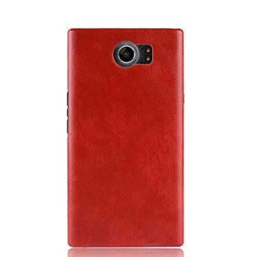 Imagem de INSOLKIDON Compatível com BlackBerry Priv capa traseira rígida PC capa protetora de telefone capa protetora antiderrapante à prova de arranhões textura de couro (vermelho)