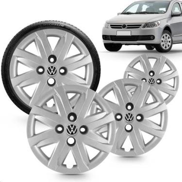 Imagem de Kit 4 Calotas Gol G5 2011 A 2012 Aro 13 Prata Cubo Alto Grid + Adesivo