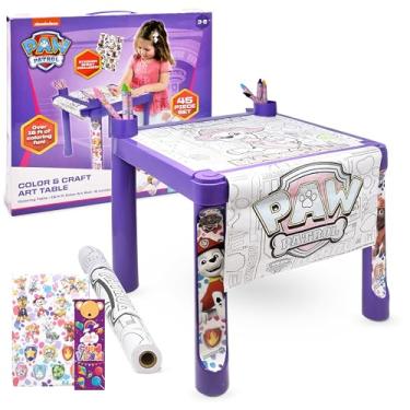 Imagem de Paw Patrol Mesa de arte de atividades para colorir e artesanato para crianças meninas com adesivos coloridos de giz de cera adesivos de plástico suporte de mesa
