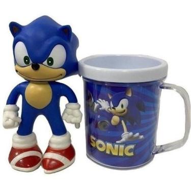 Imagem de Kit Sonic The Hedgehog Caneca + Boneco 16Cm, Pvc/plástico
