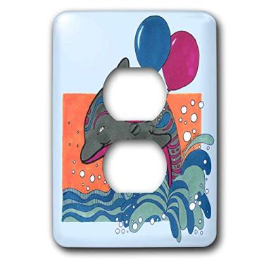 Imagem de 3dRose lsp_23281_6 Golfinho oceano respingo golfinho caprichoso com balão colorido infantil balões de peixe 2 plugues capa de tomada