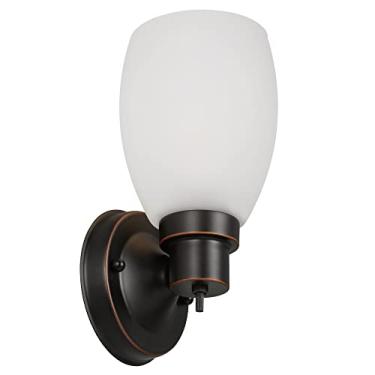Imagem de Design House 588814-ORB Lydia 1 luz de parede interna regulável com uma persiana de vidro fosco branco, interruptor liga/desliga, bronze polido a óleo