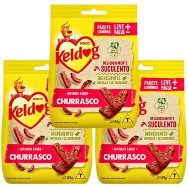 Imagem de Kit 3 Petisco Bifinho Kelco Keldog Churrasco Para Cães 500g