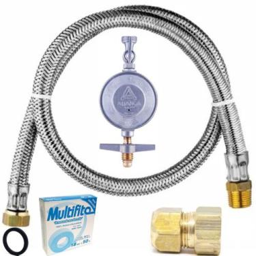 Imagem de Kit Instalação Gás Mang 80cm+regulador+adaptador Botijão Glp - MR GÁS