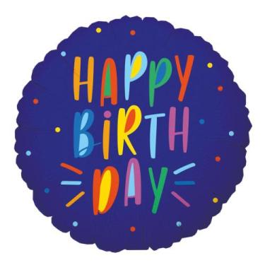 Imagem de Balão para festa tema Happy Birthday Azul Confetes Feliz Aniversário m