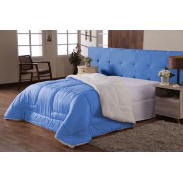 Imagem de Coberdrom Edredom Sherpa Casal Queen Pele de Carneiro Azul - Casa Home