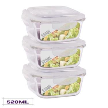 Imagem de Conjunto 3 Potes Quadrado Mantimentos Vidro 520 ml - Diversas