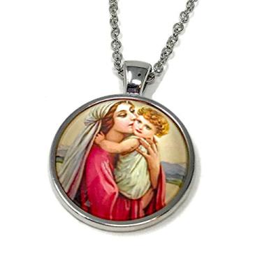 Imagem de Arte em redoma de vidro da Virgem Maria e Jesus Cristo cristão