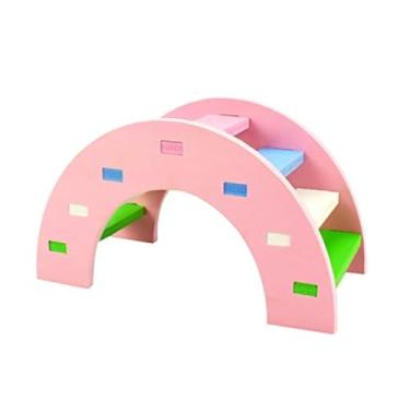 Imagem de Hamster Toy Rainbow Bridge Gangorra – Pequenos animais de estimação, ponte de madeira, escalada, playground, presente para hamsters sírios anões, ratos (rosa)