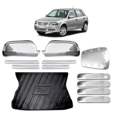 Imagem de Jogo aplique de maçaneta cromado + Par Aplique de Retrovisor + Aplique Grade Dianteira + Aplique Tampa de Combustível + Tapete protetor bandeja de porta malas Gol G4 2005/2014