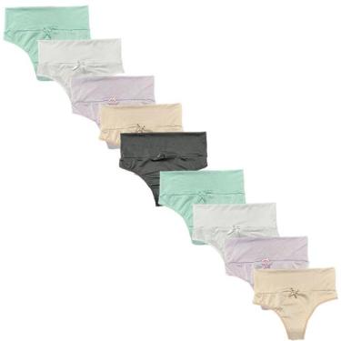 Imagem de Kit 9 Calcinhas Cós Alto Cintura Alta Compressão Fristyle Microfibra L