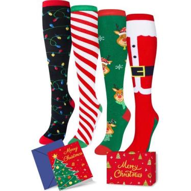 Imagem de Meias de Natal HAPPYPOP para Meninas (4-6 anos) - Pacote com 4