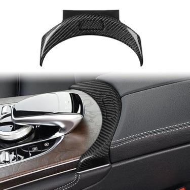 Imagem de Royal Sun Caixa de apoio de braço de fibra de carbono real, interruptor de liberação do console central compatível com Mercedes W205 C Class e W253 interruptor de botão de apoio de braço central