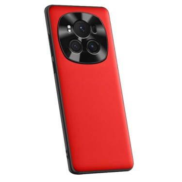 Imagem de POYUFRG Capa ultrafina para Honor Magic 6 Pro/6, lente de metal, proteção de câmera, capa de couro vegano, capa macia anti-impressão digital, anti-queda, vermelha, 6