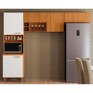 Imagem de Cozinha Compacta Sicilia 260cm com Detalhe Ripado Frisado - Freijó UV/Off Acetinado/Ripado Frisado Poliman 