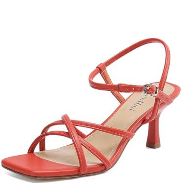 Imagem de Sandálias femininas quadradas, bico aberto, salto gatinho, tiras no tornozelo, sandálias de salto para mulheres, sapatos confortáveis para casamentos, Laranja, 36