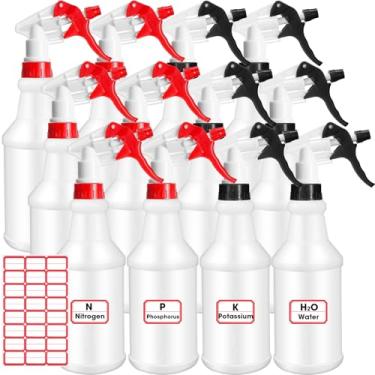 Imagem de meekoo 12 frascos de spray de plástico de 947 ml, garrafa de água vazia à prova de vazamento para animais de estimação, soluções de limpeza, spray de plantio, álcool com bocal ajustável e etiqueta
