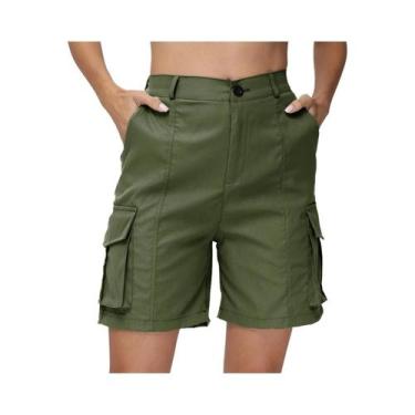 Imagem de Bermuda Cargo Feminina - Altura do Joelho, 6 Bolsos, Cintura Elástica,