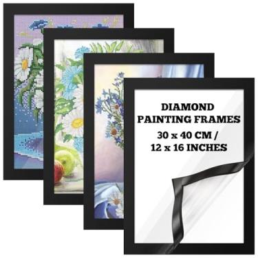 Imagem de Unittype Pacote com 4 molduras de pintura de diamante magnéticas, autoadesivas para pintura, quadros, tela, parede, janela, porta, acessórios, preto (12 x 16 polegadas/30 x 40 cm)