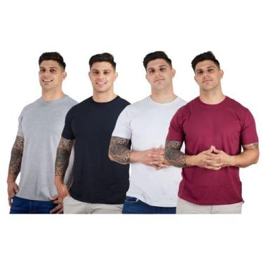 Imagem de Kit 4 Camisetas Manga Curta Básicas Masculinas Confortáveis 100% Algod