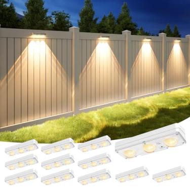 Imagem de APONUO Pacote com 12 luzes de cerca solar, RGB e branco frio e branco quente e 8 cores 3 lentes LED Deck Light, cerca de luzes solares à prova d'água, luzes solares externas para quintal/parede/pátio