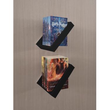 Imagem de Prateleira Porta Livros Suporte Estante Nicho Decorativo Parede 2 Peças Preto Laca